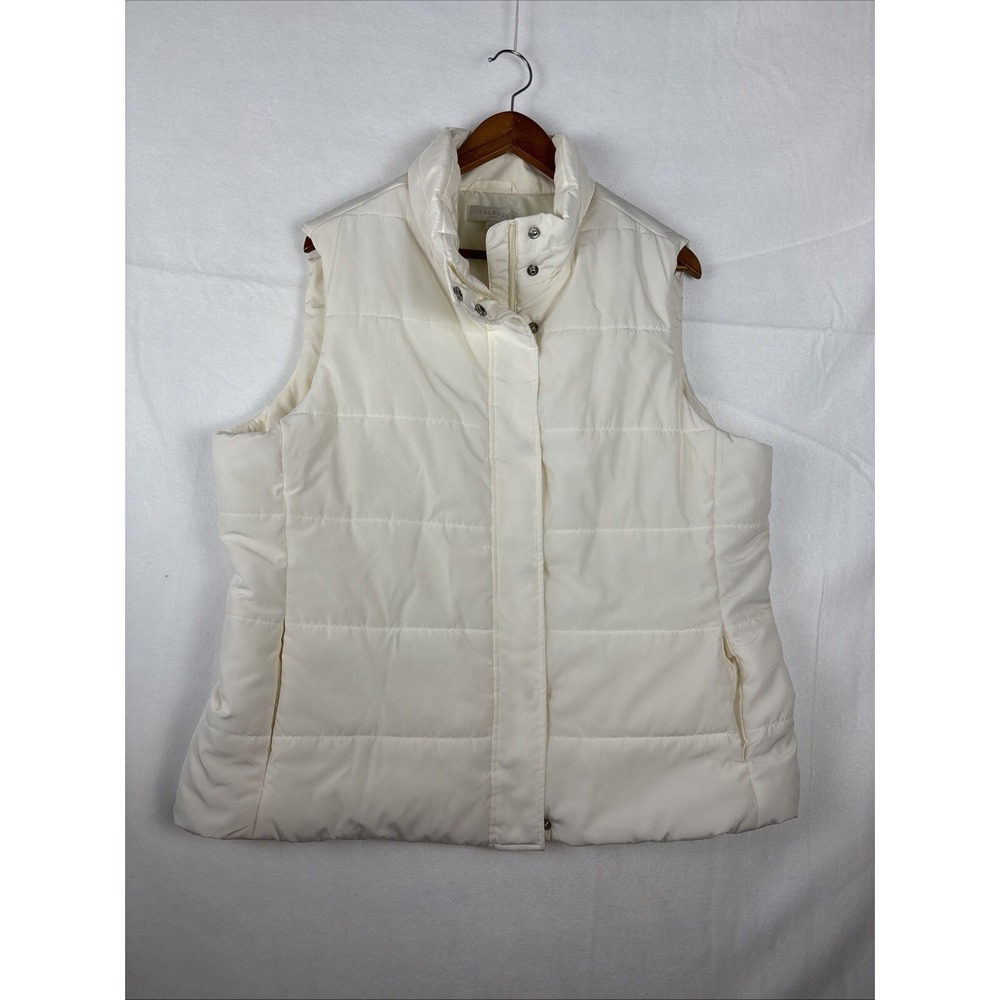 TALBOTS Puffer  Vest Jacket Women's XL Ivory Quilted Warm Classic Pockets Outdoo